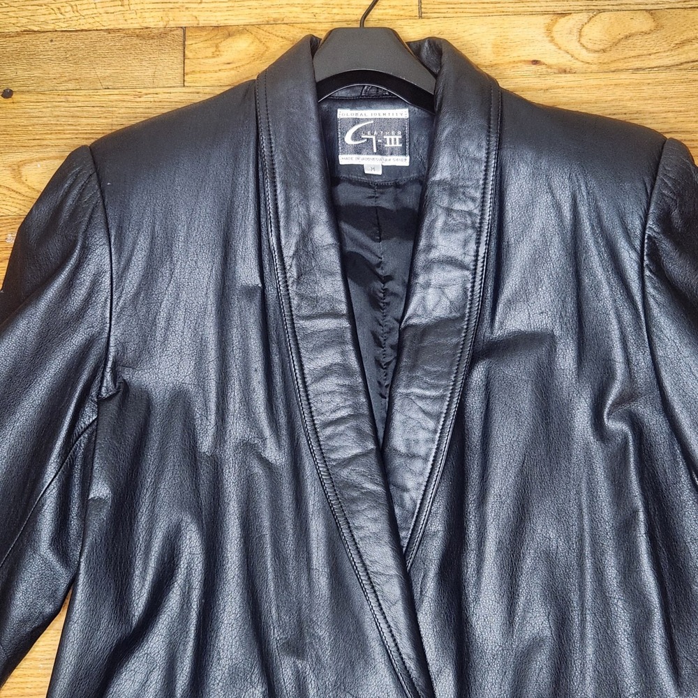 Vintage G3 GIII Leather Trench Coat Jacket Womens Medium 90s 80s Pockets - Picture 4 of 11